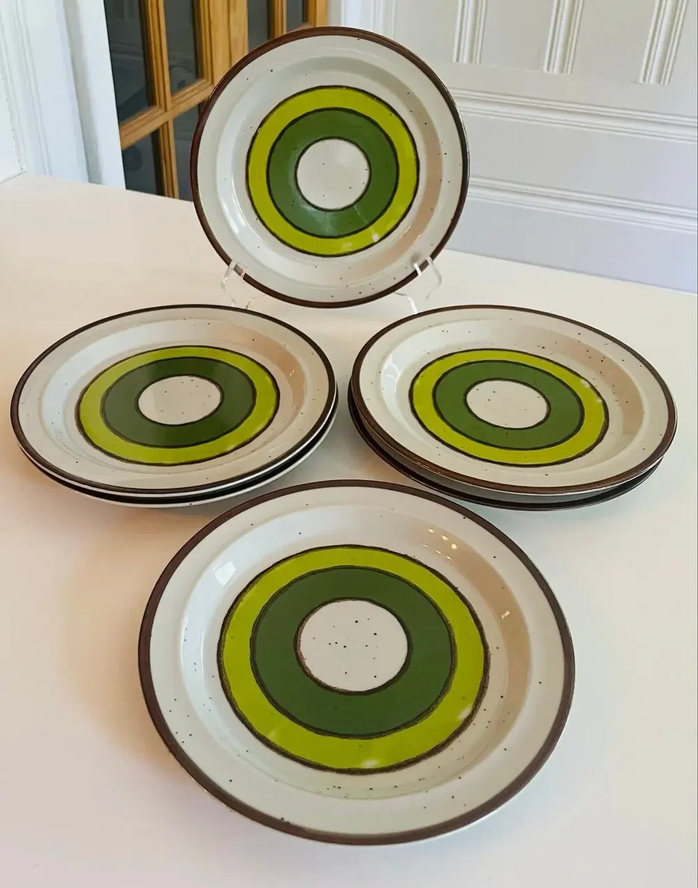 Vintage Hearthside Buffet Ware 656 Japan 8” Salad Plates Green Set of 6 MCM